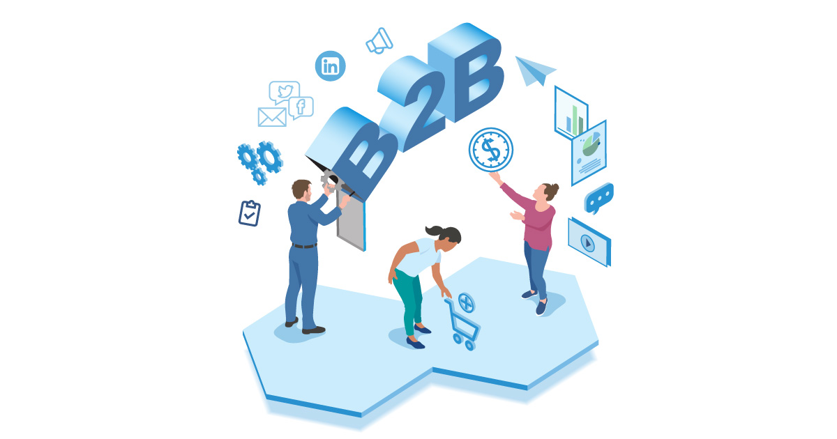 B2B letters in blue and shapes