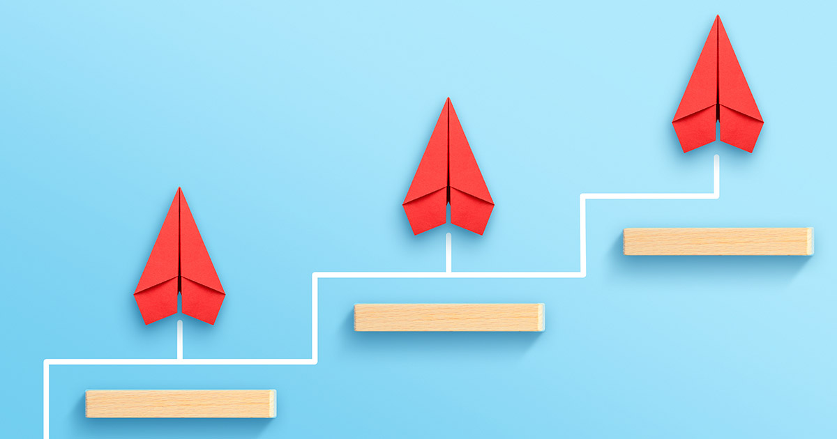Red arrows on blue background
