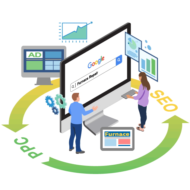 graphic of PPC and SEO working together