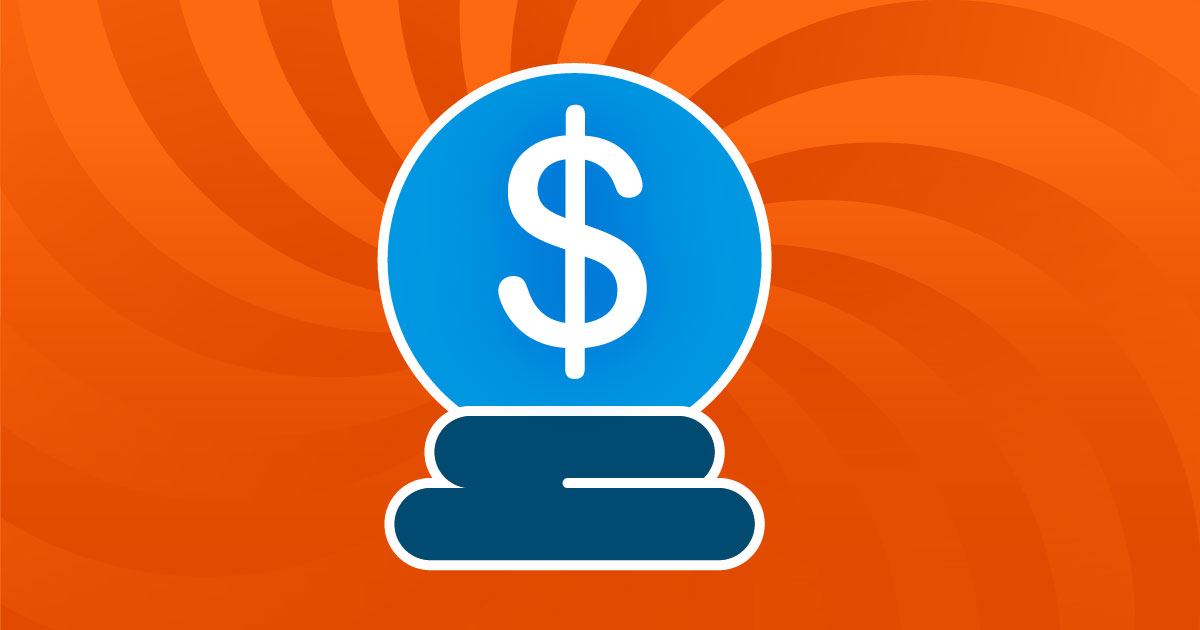 Orange background with $ in blue and white
