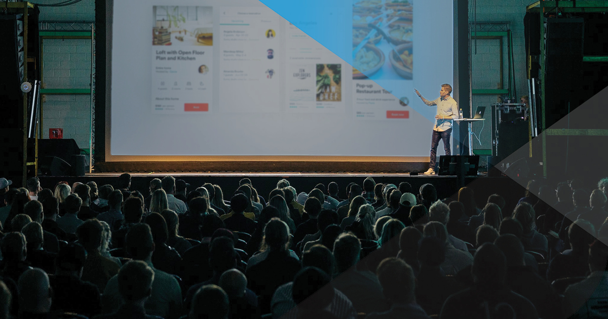 hybrid event with speaker in front of audience