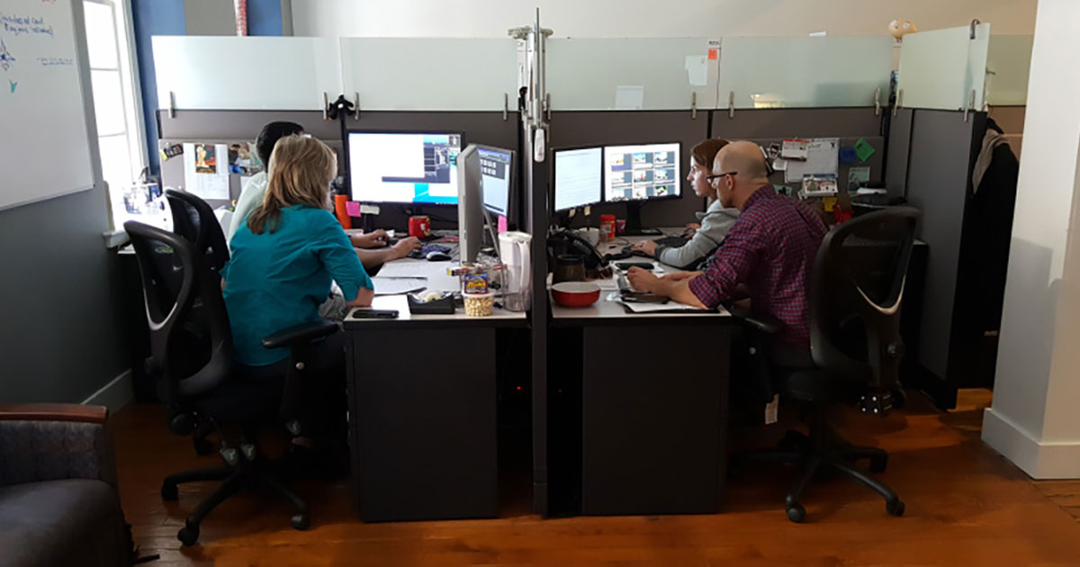 Employees working at their desks