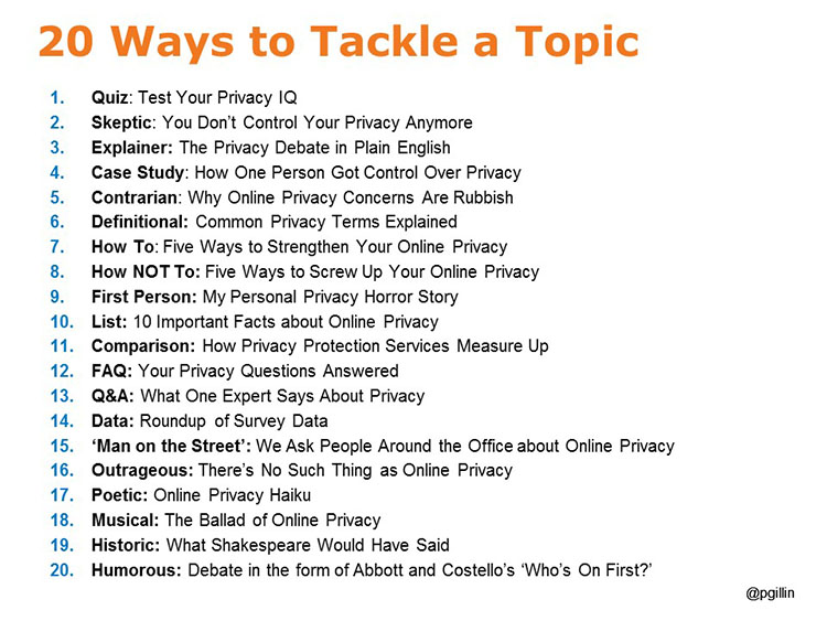 20 ways to tackle a topic