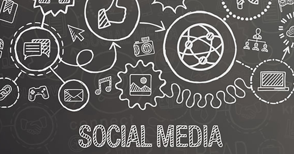 Social Media on chalkboard with symbols