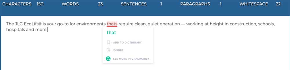 Character word counts and grammerly