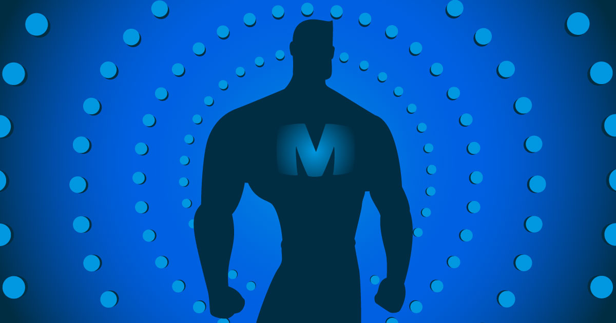 Blue dot background with super hero