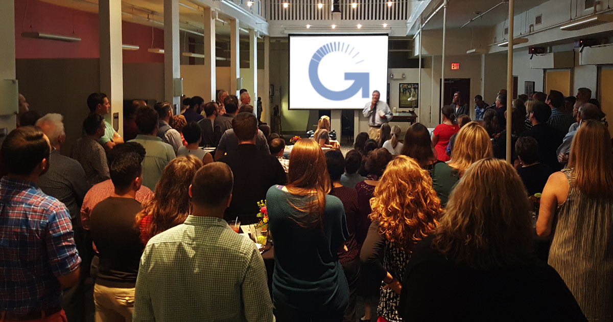 Presentation at Godfrey atrium with employees