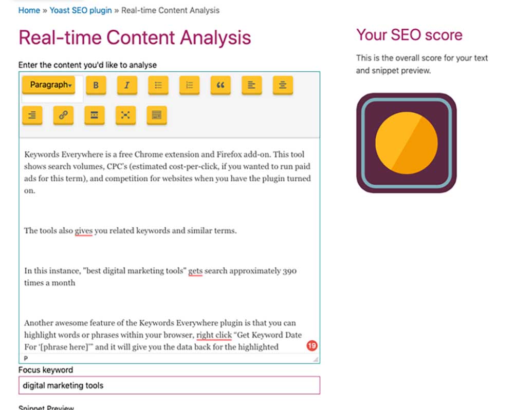 Real time content analysis tool