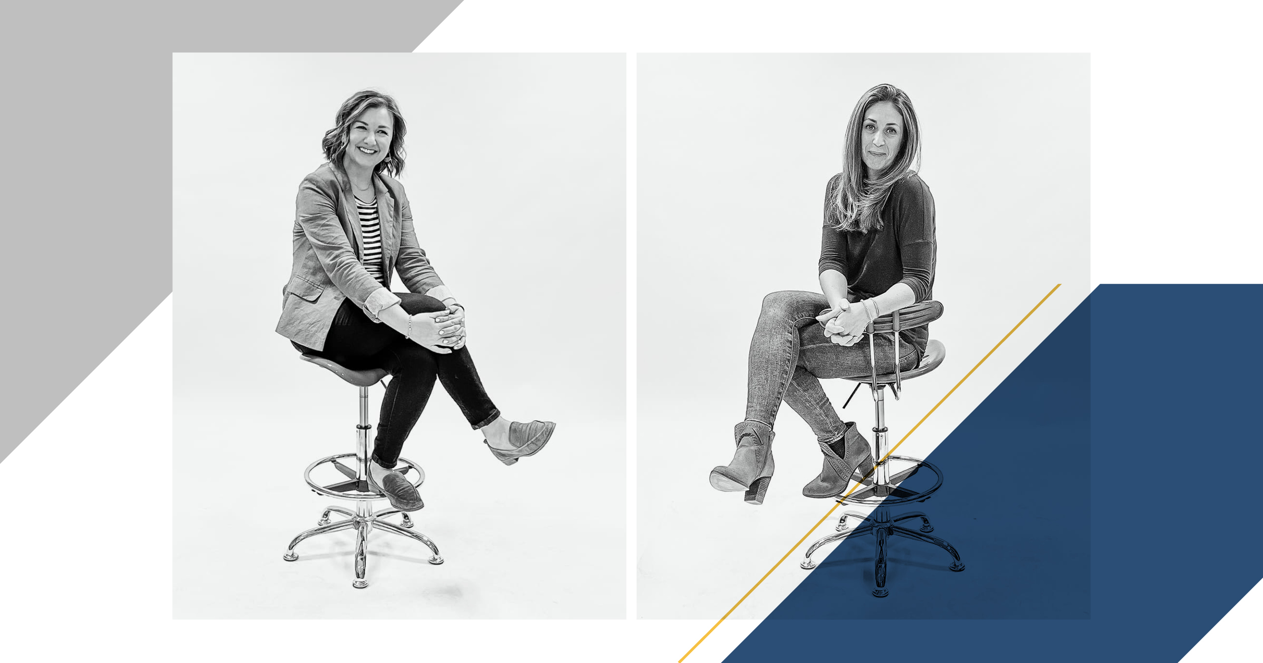 Two women sitting on stools