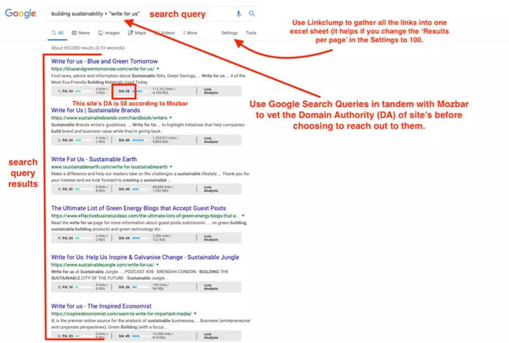 Link building search query
