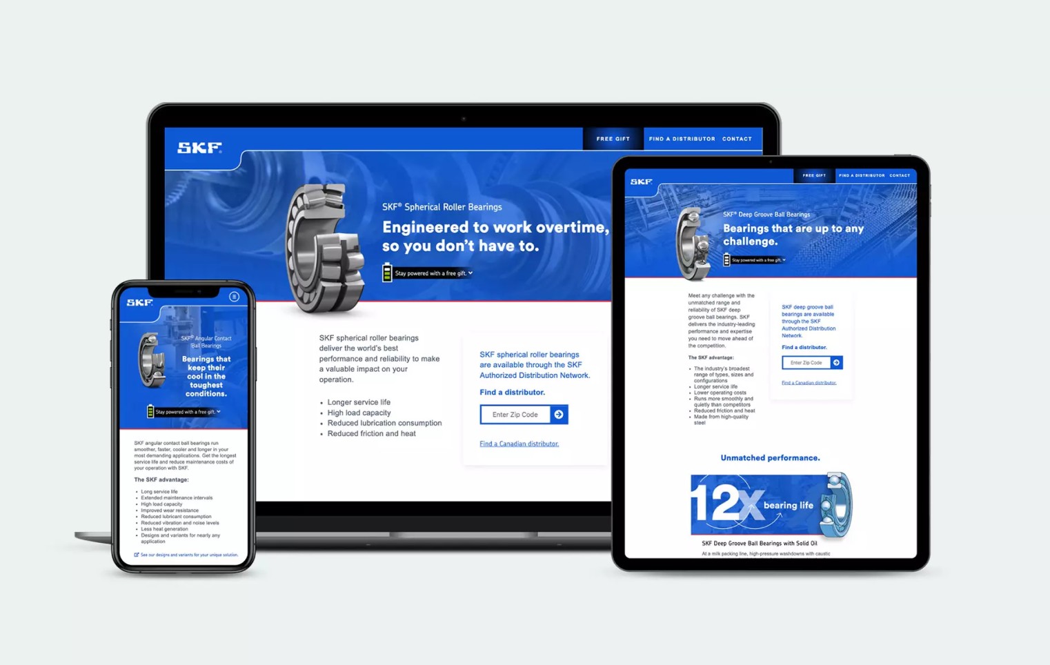 Product website displayed on desktop, tablet, and smartphone, demonstrating responsive web design optimized for multiple screen sizes.