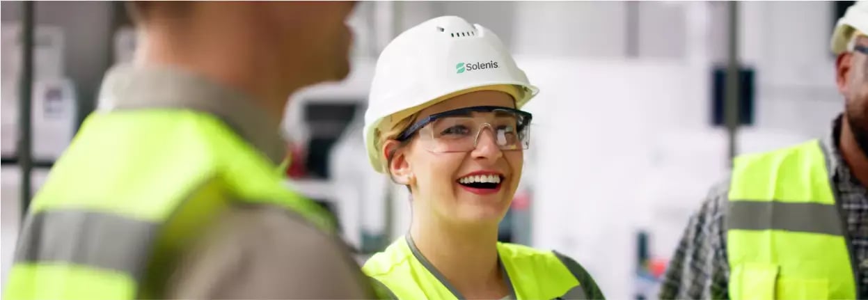 Solenis brand materials showcase the refreshed logo, color palette and sustainability-focused visual identity.