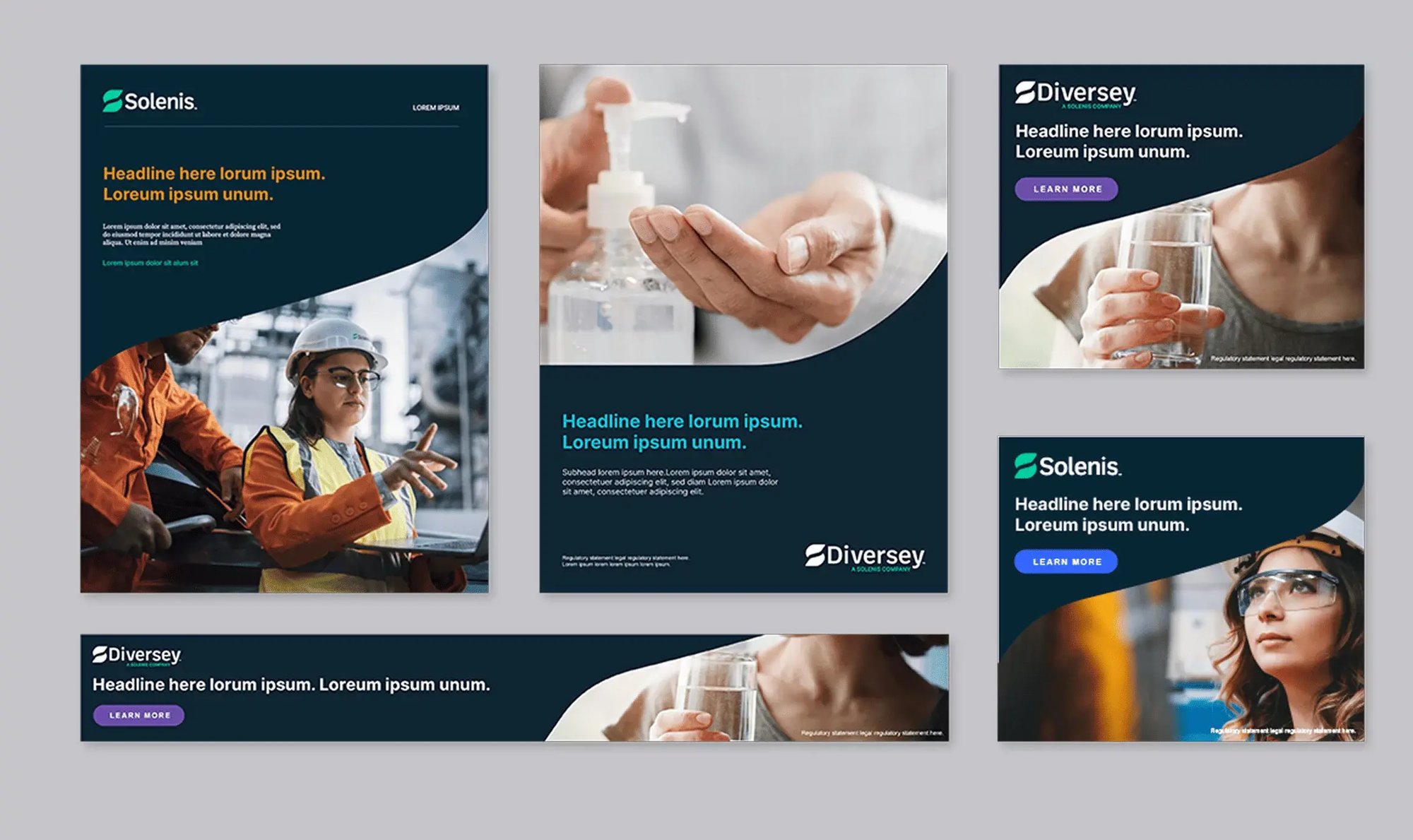 Solenis social media graphics feature employee photography, sustainability messaging and refreshed branding.