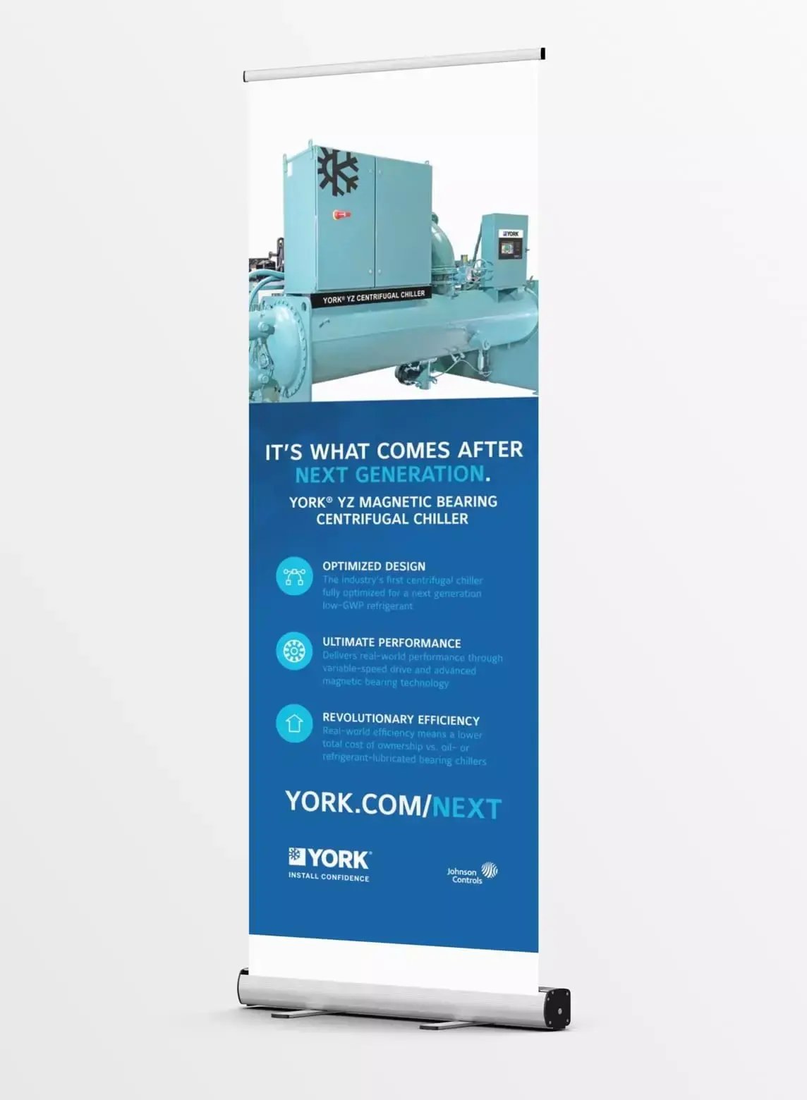 YORK YZ promotional banner features the centrifugal chiller with design, performance and efficiency benefits.