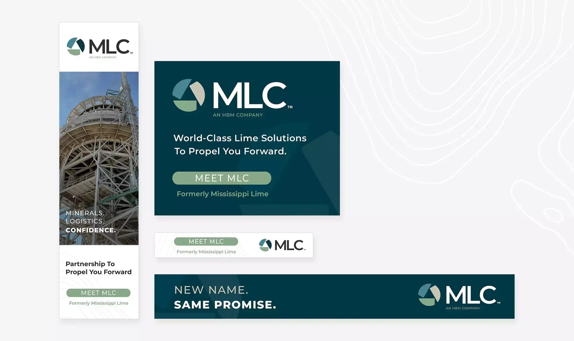 MLC digital ads feature industrial imagery, the new company logo and World-Class Lime Solutions messaging.
