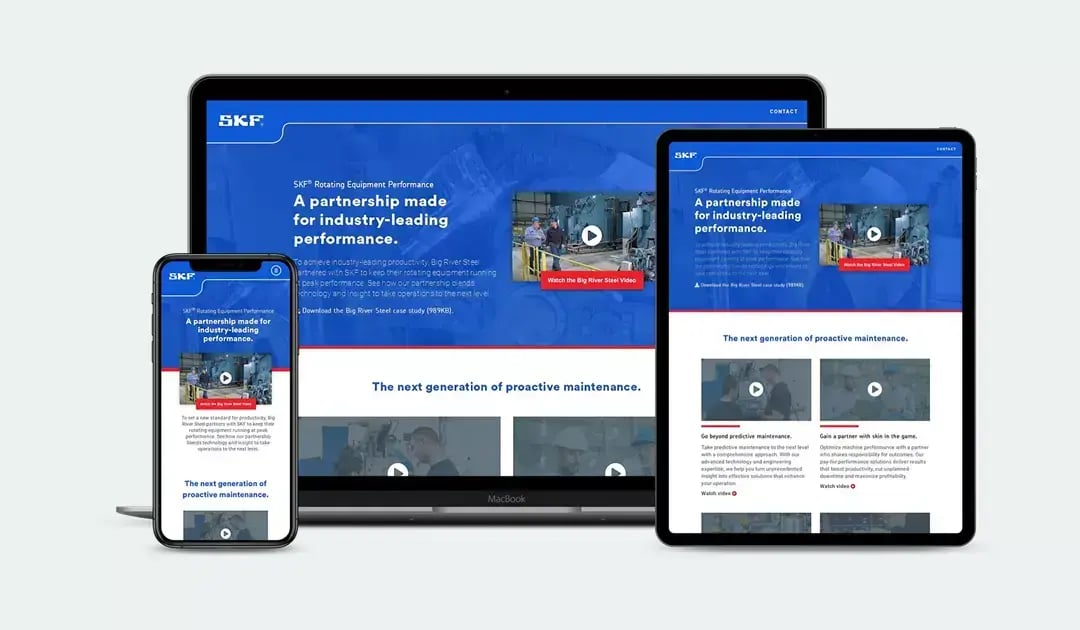 SKF Rotating Equipment Performance website displayed across a laptop, tablet and smartphone.
