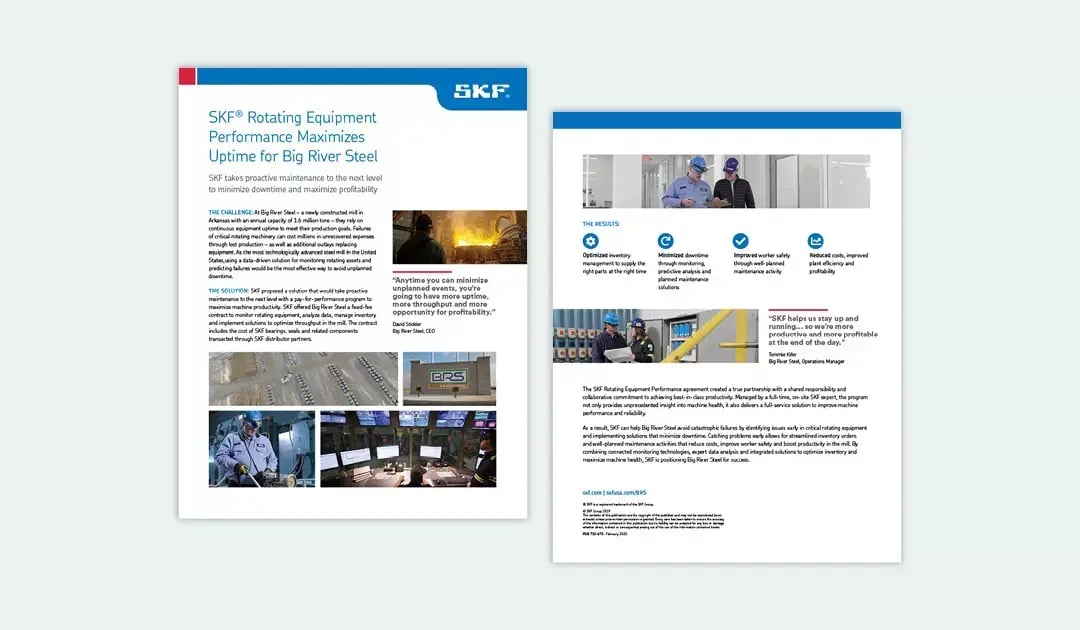 SKF Big River Steel case study shows facility photos, performance results and maintenance program details.
