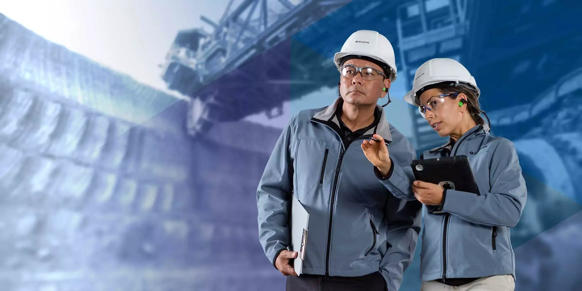 Solenis mining campaign materials displayed with industrial photography, branded graphics and marketing collateral.