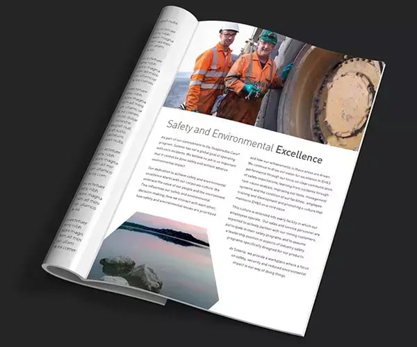 Solenis mining marketing materials feature industrial photography, branded graphics and educational content.