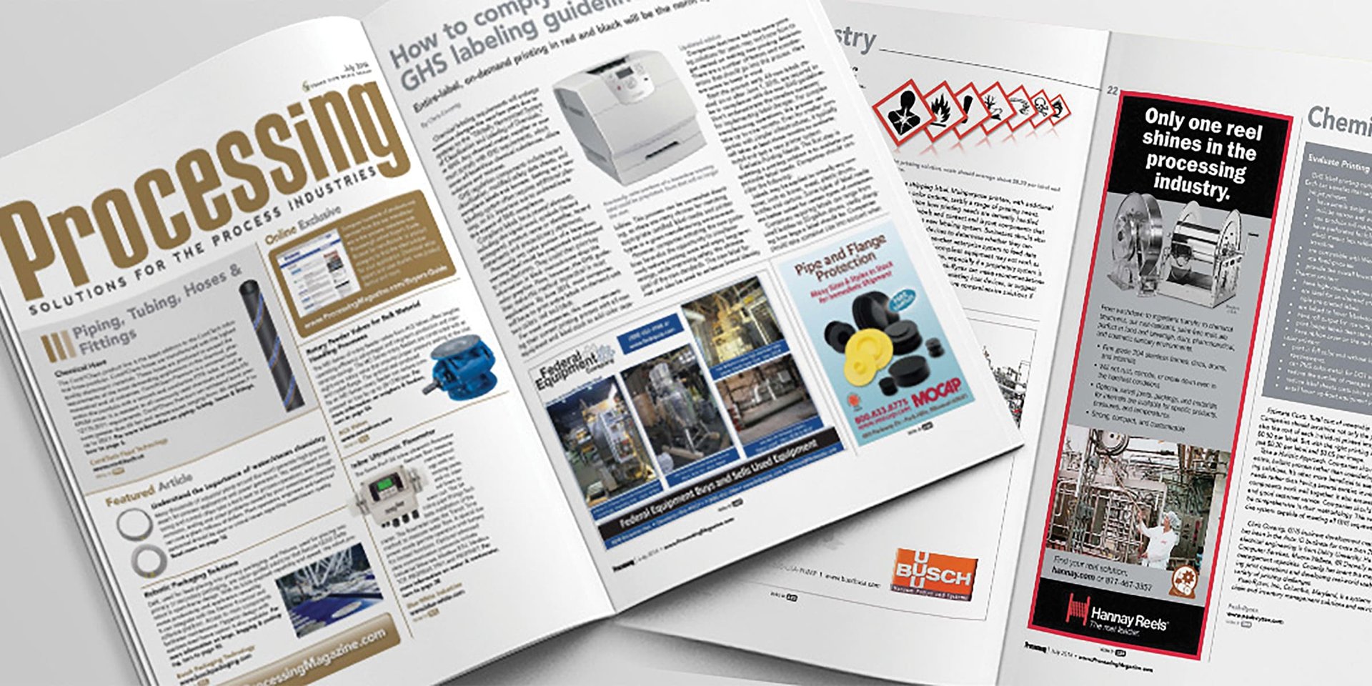 Open industrial trade publications showcase editorial articles and advertising placements supporting Peak-Ryzex thought leadership efforts.